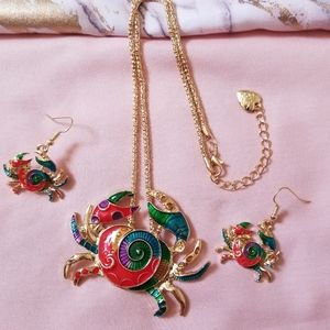 Multicolored Crab Necklace and Earrings